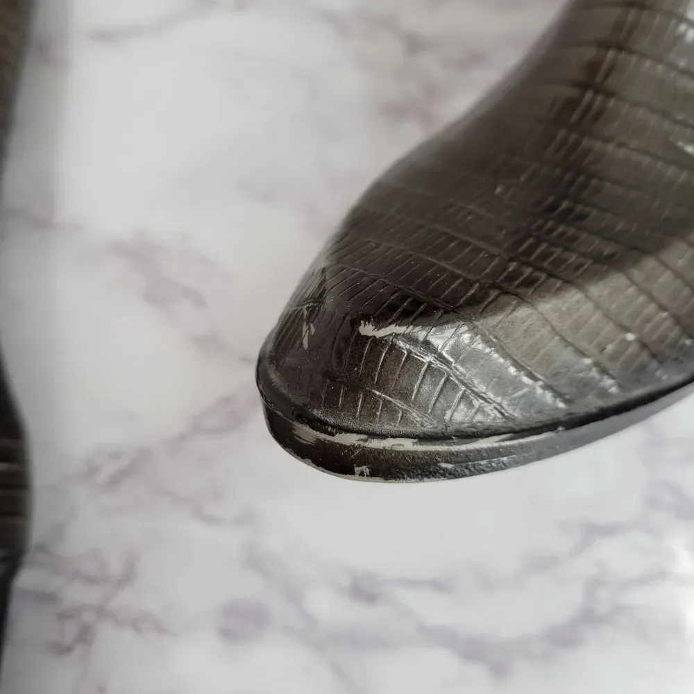 Andrew Geller Vintage Gray Lizard Embossed Heeled Rubber Rain Boots